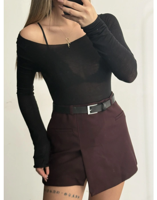 Claire Kemerli Şort Etek - Bordo