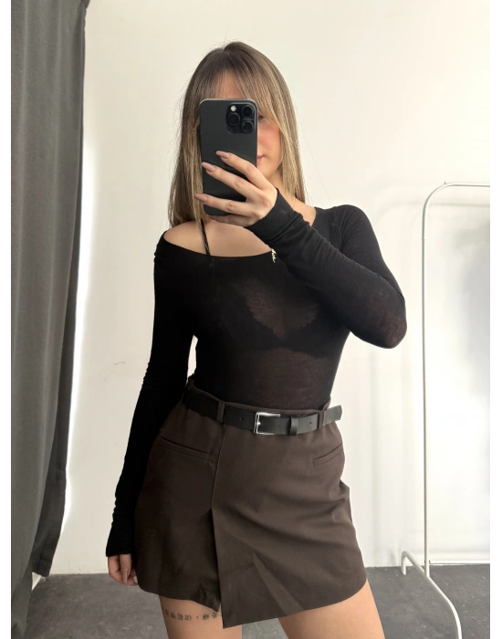 Claire Kemerli Şort Etek - Kahve