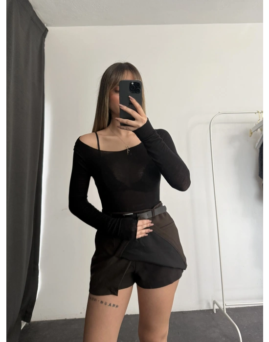 Claire Kemerli Şort Etek - Kahve