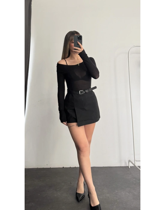 Claire Kemerli Şort Etek - Siyah