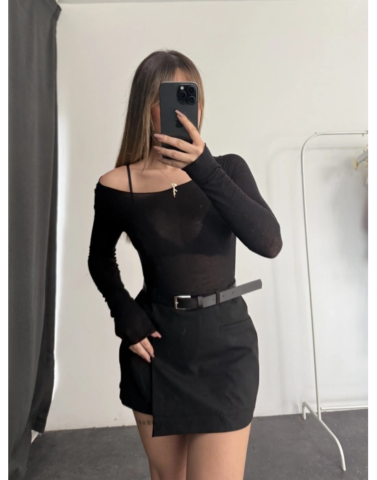 Claire Kemerli Şort Etek - Siyah