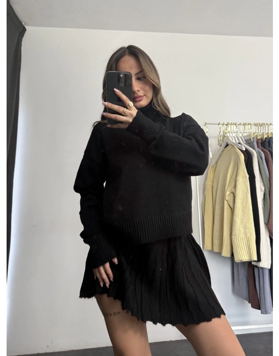 Clara Pileli Triko Takım - Siyah