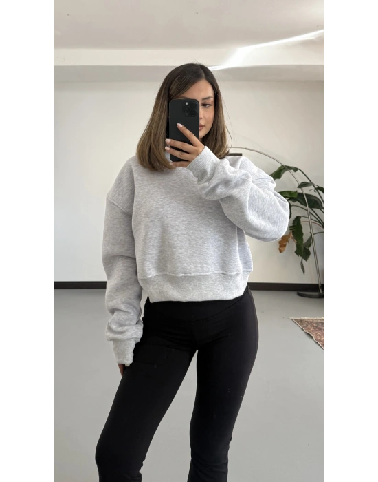 Cloe Balıkçı Yaka Sweatshirt - Gri Melanj