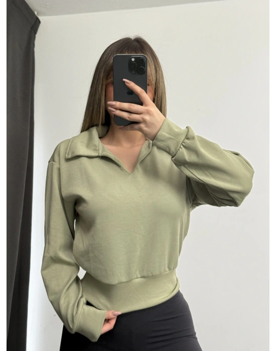 Cloe Polo Yaka Sweatshirt - Haki