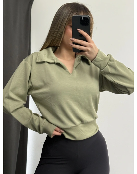 Cloe Polo Yaka Sweatshirt - Haki