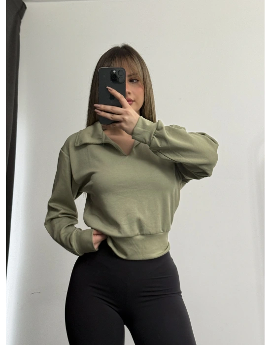 Cloe Polo Yaka Sweatshirt - Haki
