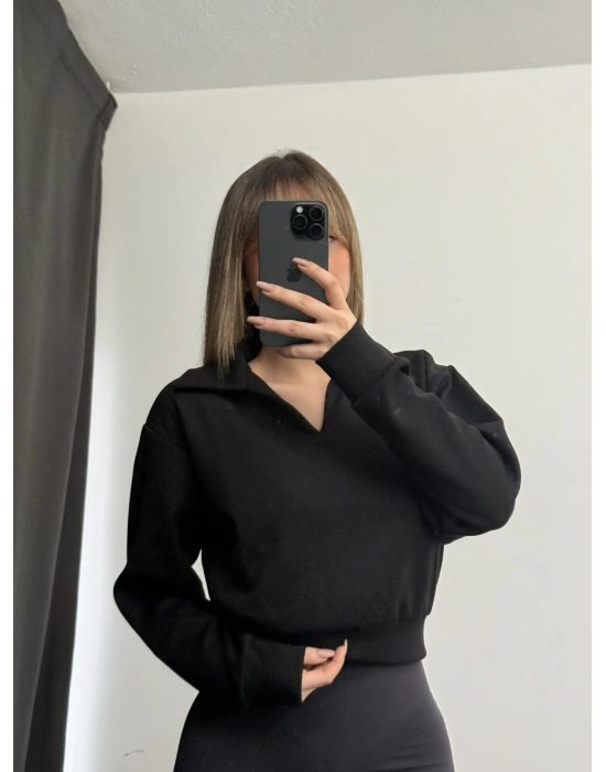 Cloe Polo Yaka Sweatshirt - Siyah