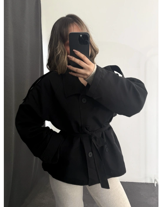 Cordelia Dik Yaka Trençkot - Siyah