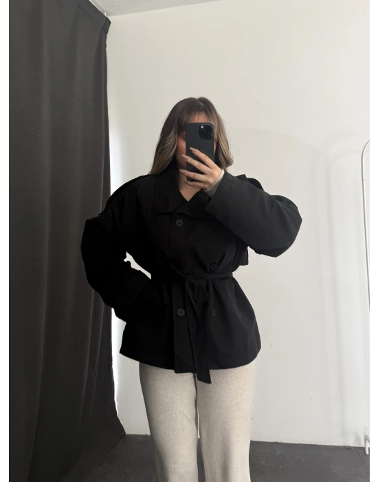 Cordelia Dik Yaka Trençkot - Siyah