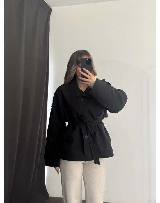 Cordelia Dik Yaka Trençkot - Siyah