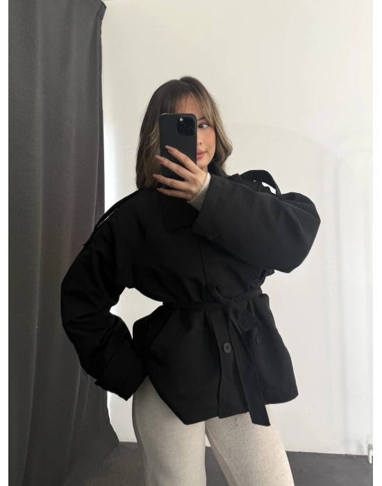 Cordelia Dik Yaka Trençkot - Siyah