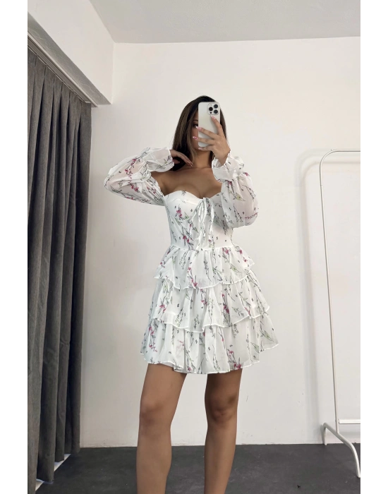 Cute Katlı Elbise - Beyaz
