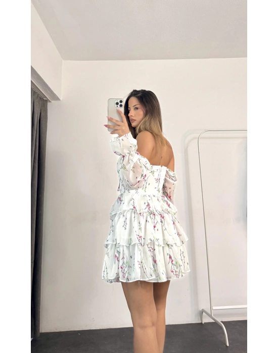 Cute Katlı Elbise - Beyaz