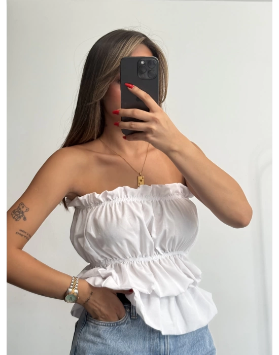 Dalia Büzgülü Straplez - Beyaz