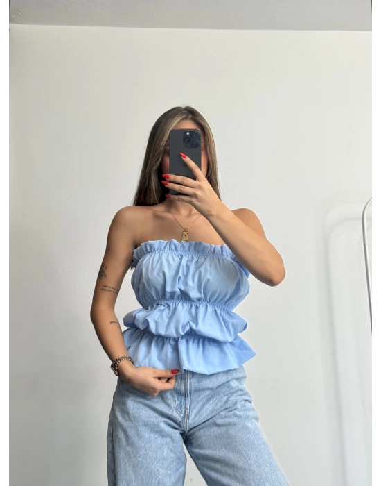 Dalia Büzgülü Straplez - Mavi