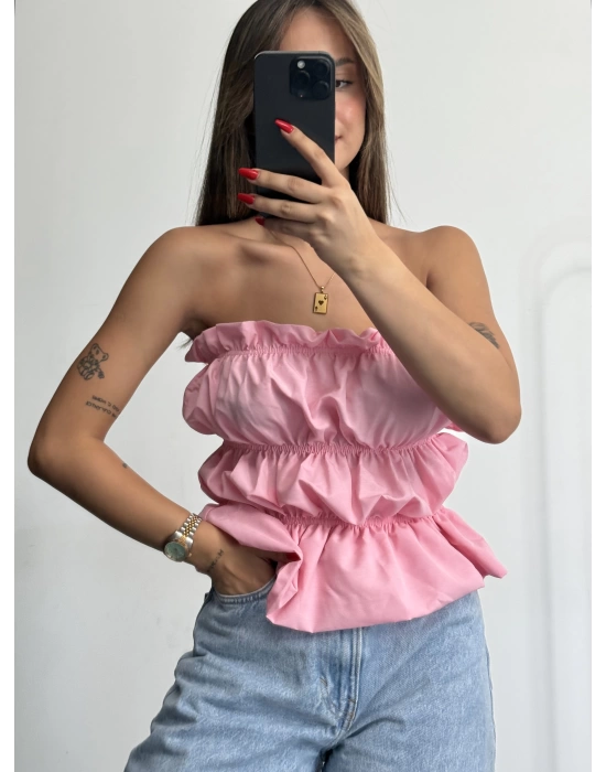 Dalia Büzgülü Straplez - Pembe