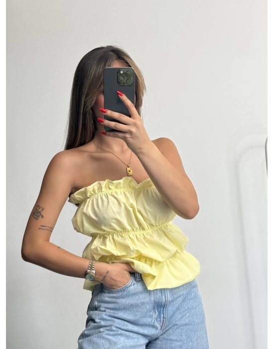 Dalia Büzgülü Straplez - Sarı
