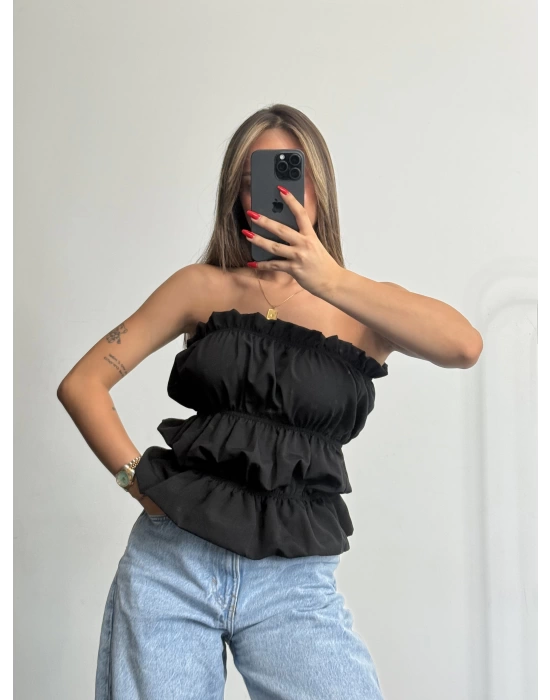 Dalia Büzgülü Straplez - Siyah