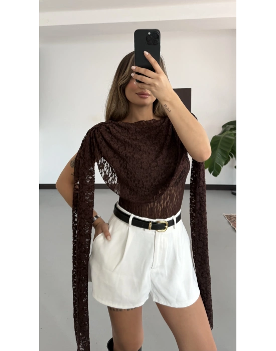 Dantel Bodysuit - Kahve
