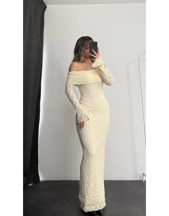 Dantel Madonna Elbise - Bej