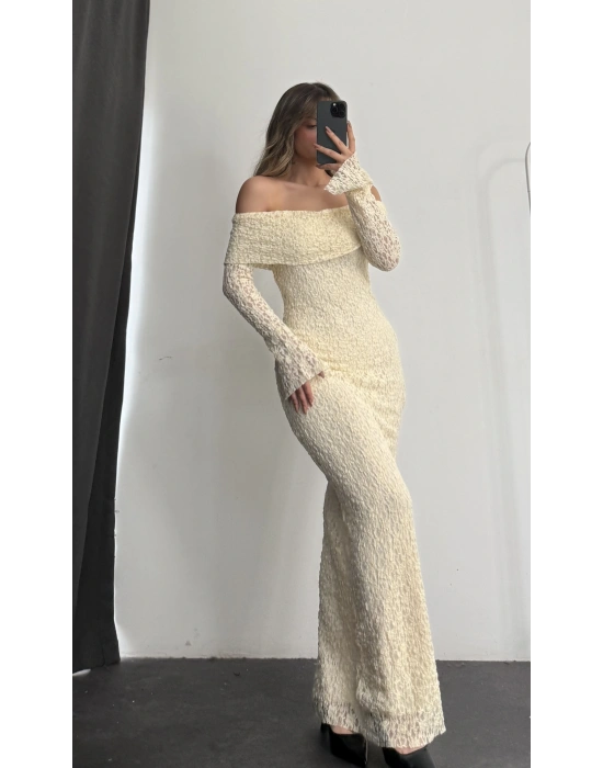 Dantel Madonna Elbise - Bej