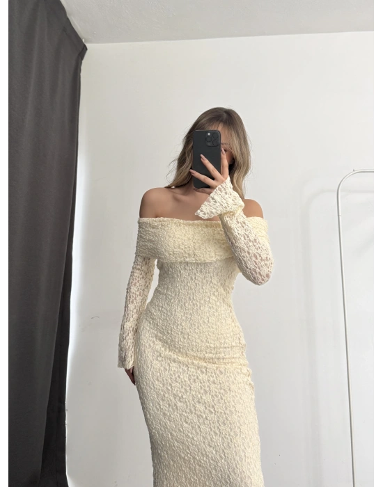 Dantel Madonna Elbise - Bej