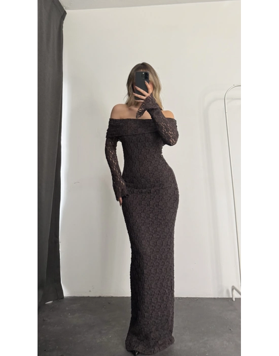 Dantel Madonna Elbise - Kahve