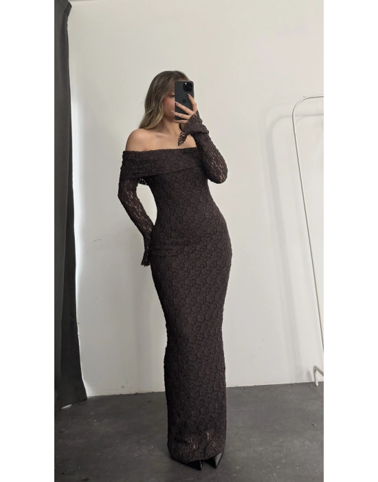 Dantel Madonna Elbise - Kahve