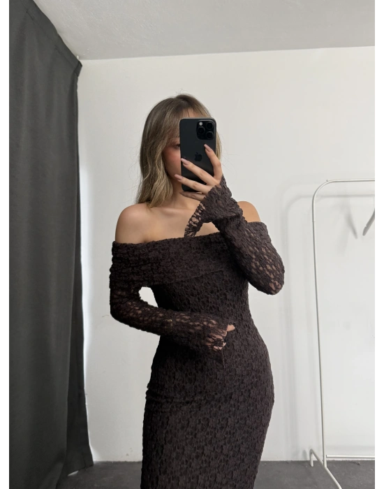 Dantel Madonna Elbise - Kahve