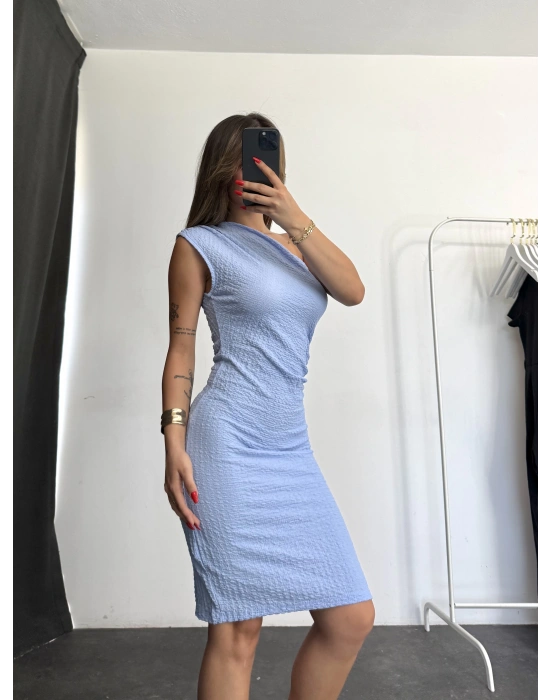 Daphne Tek Omuz Elbise - Mavi