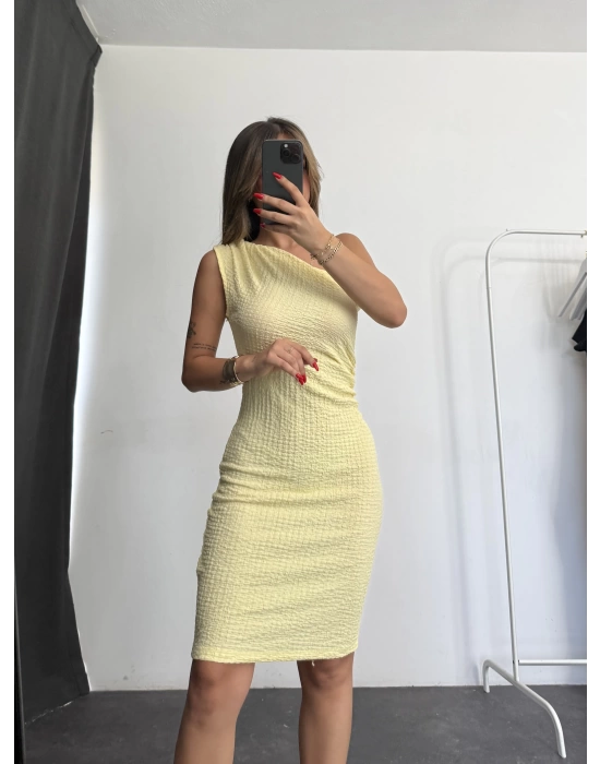 Daphne Tek Omuz Elbise - Sarı