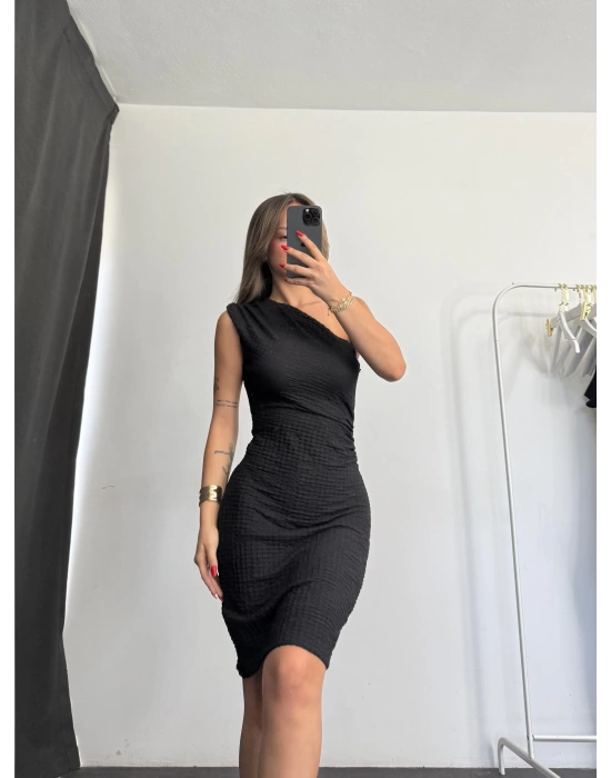 Daphne Tek Omuz Elbise - Siyah
