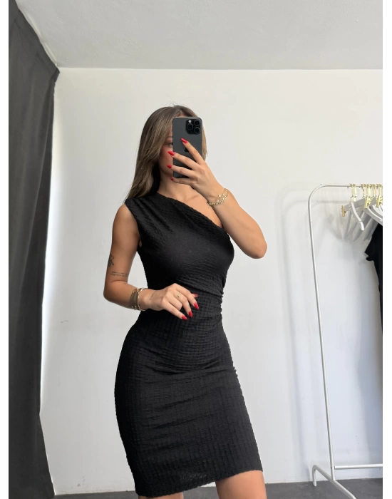 Daphne Tek Omuz Elbise - Siyah