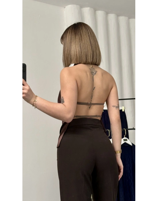 Destina Saten Bluz - Kahve