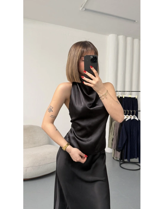 Destina Saten Bluz - Siyah