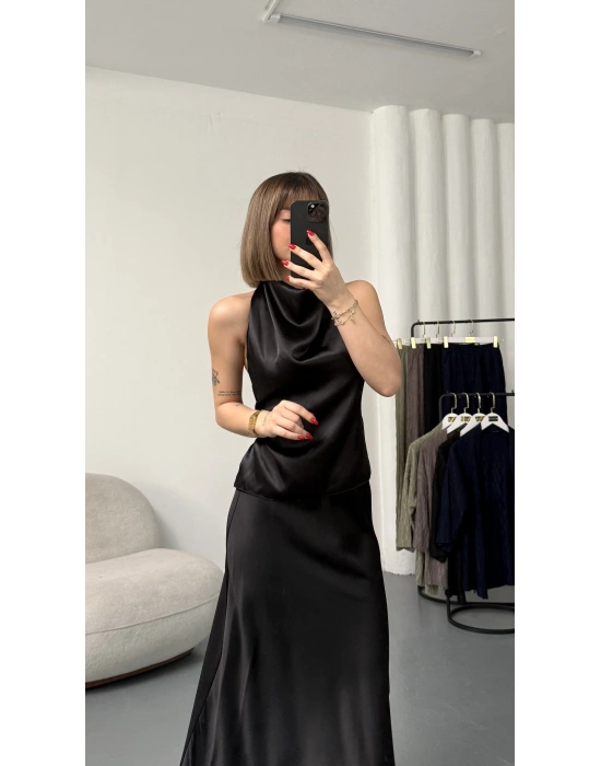 Destina Saten Bluz - Siyah