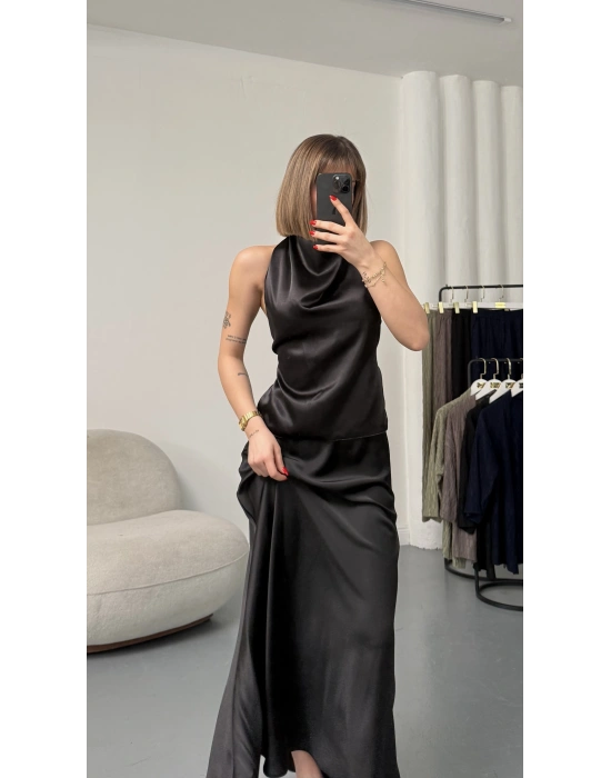 Destina Saten Bluz - Siyah