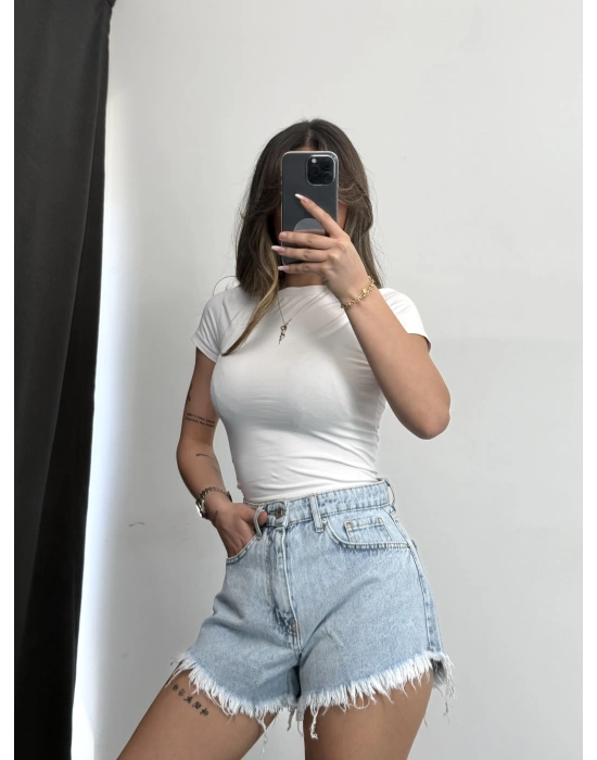 Distressed Denim Şort