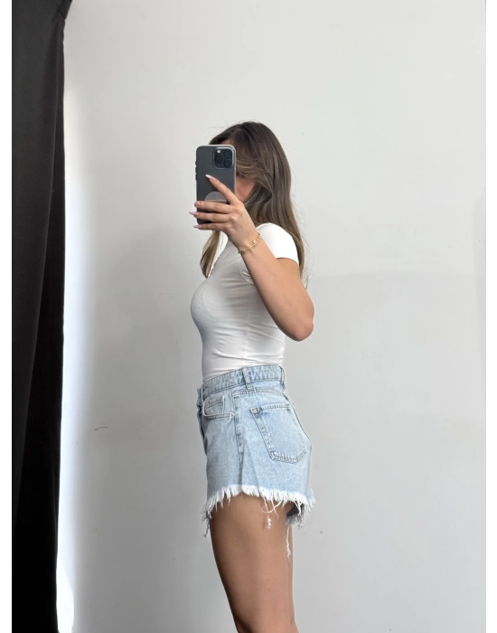 Distressed Denim Şort