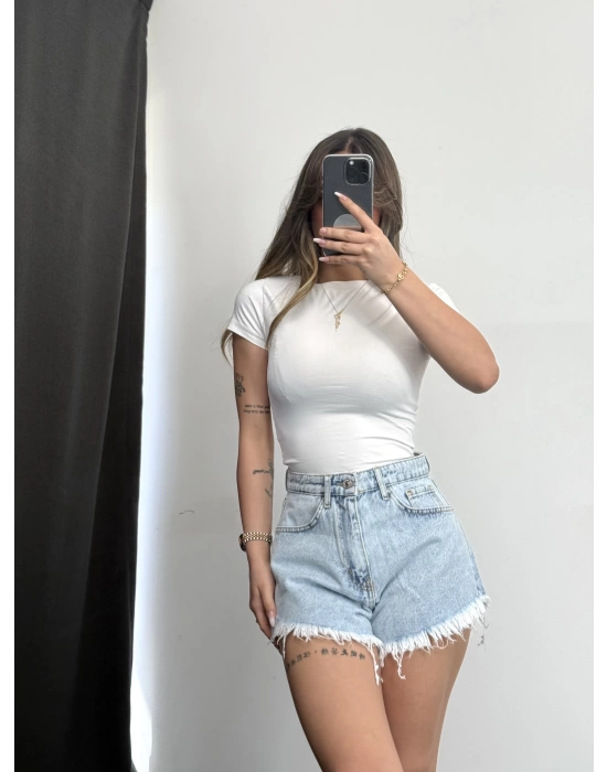Distressed Denim Şort