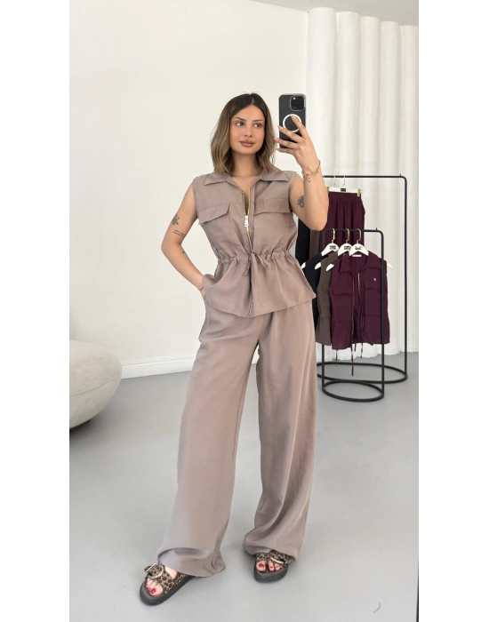 Dora Yelekli Takım - Bej