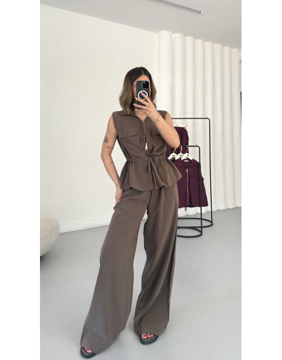 Dora Yelekli Takım - Kahve