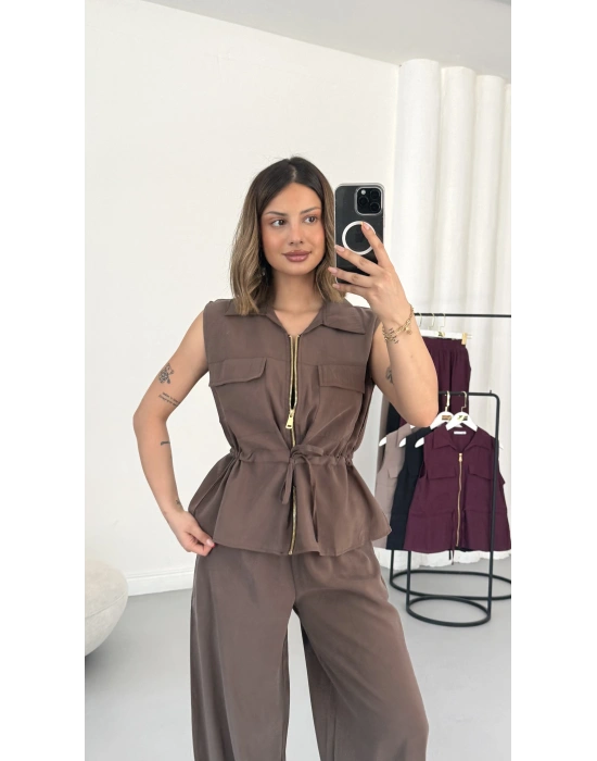 Dora Yelekli Takım - Kahve