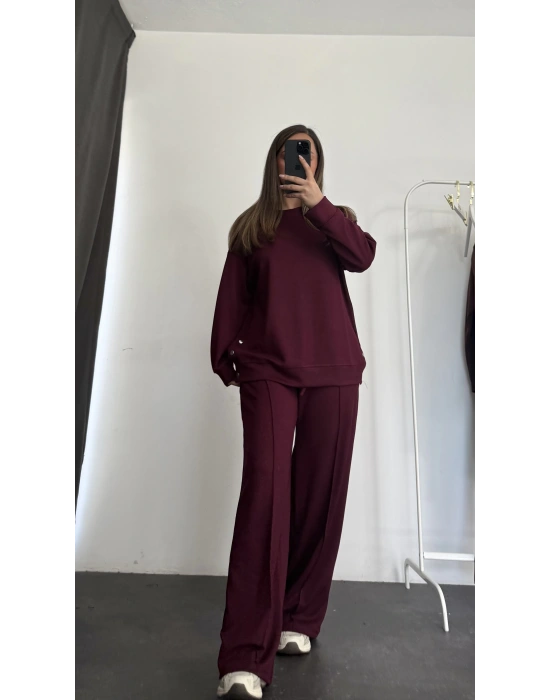 Düğme Detay Tunik Takım - Bordo