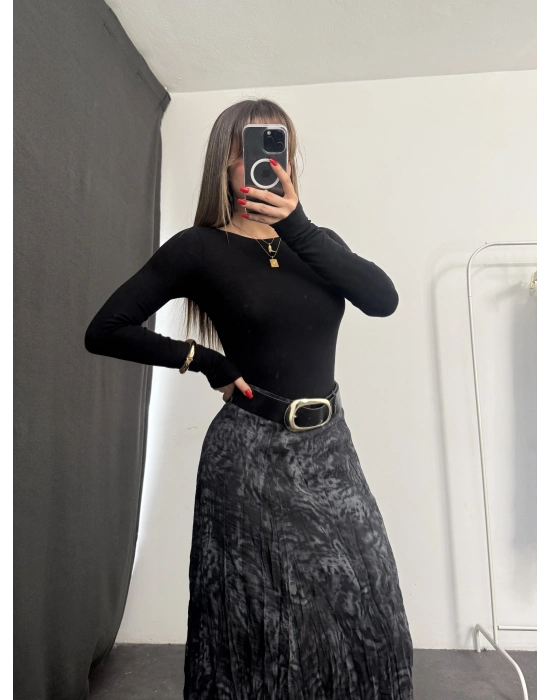 Elda Kemerli Leopar Etek - Antrasit