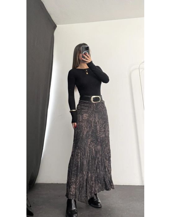 Elda Kemerli Leopar Etek - Kahve