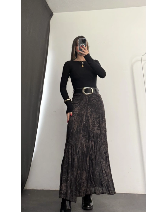 Elda Kemerli Leopar Etek - Kahve