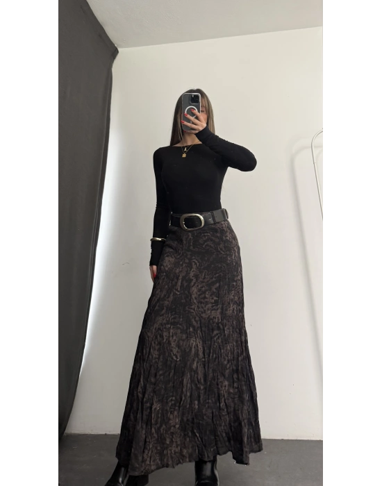 Elda Kemerli Leopar Etek - Kahve