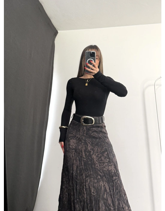 Elda Kemerli Leopar Etek - Kahve