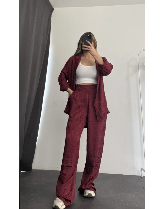 Elena Desenli Gömlek Takım - Bordo